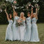 Charming Scoop Neckline Light Blue Elastic Silk Long Cheap Bridesmaid Dresses, BDS0101