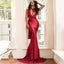 Sexy One Shoulder Red Satin Mermaid Long Cheap Bridesmaid Dresses, BDS0123