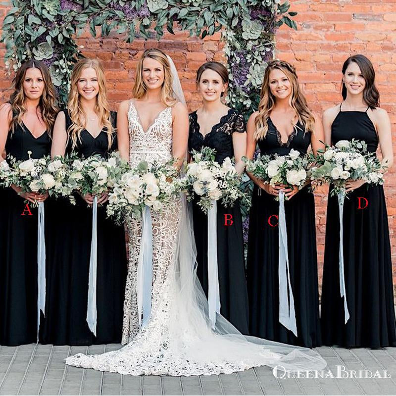 Mismatched Black Chiffon A-line Long Cheap Wedding Bridesmaid Dresses, –  QueenaBridal