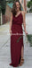 Elegant V-Neck Long Cheap Spaghetti Strap Burgundy Bridesmaid Dresses Online, QB0008