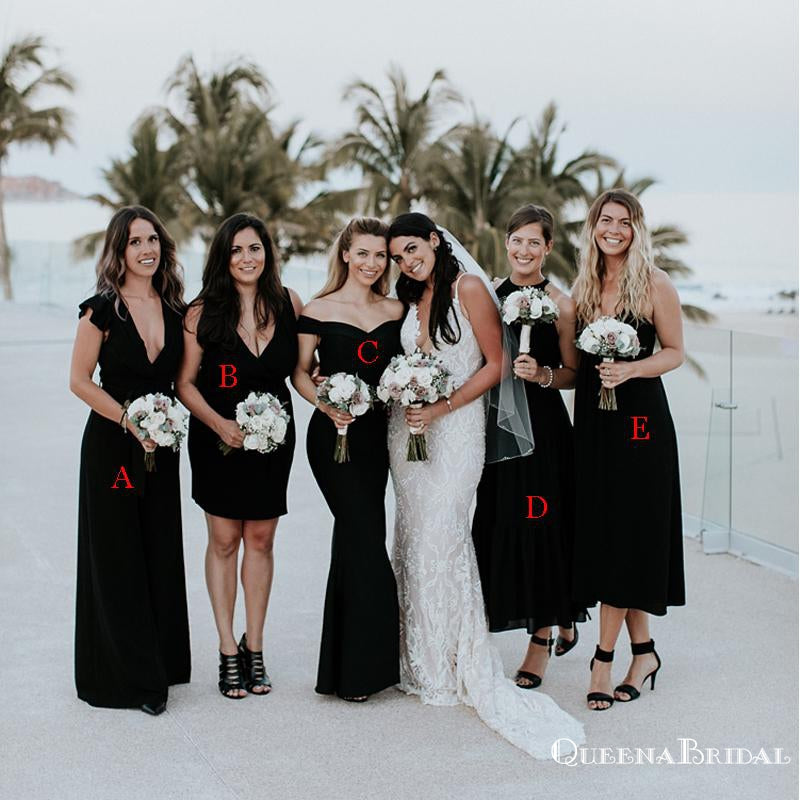 Mismatched Black Double Fdy Long Cheap Bridesmaid Dresses, BDS0087 QueenaBridal Mismatched Black Double Fdy Long Cheap Bridesmaid Dresses, BDS0087 QueenaBridal