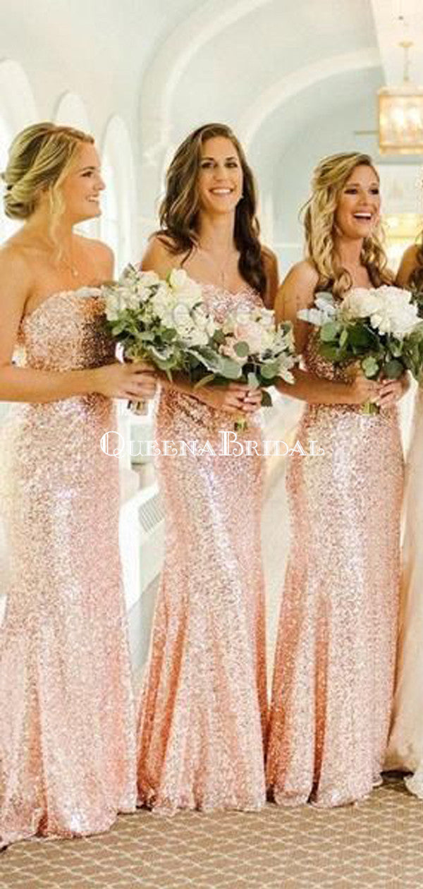 mermaid rose gold wedding dress Rose Gold Mermaid Wedding Dresses Sparkly Sequin Applique Beaded Bridal Gowns