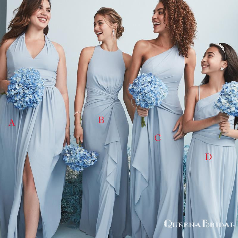 Mismatched Dusty Blue Chiffon A-line Long Cheap Charming Bridesmaid Dr QueenaBridal Mismatched Dusty Blue Chiffon A-line Long Cheap Charming Bridesmaid Dr QueenaBridal