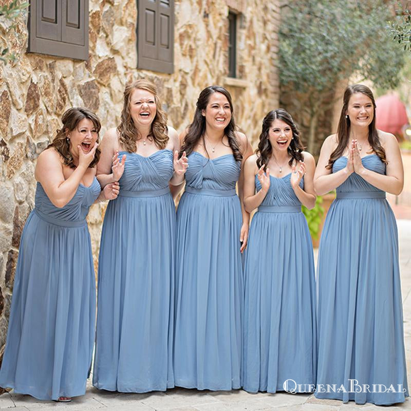 Sweetheart Simple Blue Chiffon A-line Long Floor-Length Cheap Bridesmaid Dresses, BDS0028