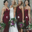 Mismatched Sheath Sweetheart Wine Chiffon Bridesmaid Dresses with Split, QB0628