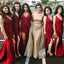 Mermaid V-Neck Side Split Burgundy Long Cheap Bridesmaid Dresses with Ruffles, QB0124