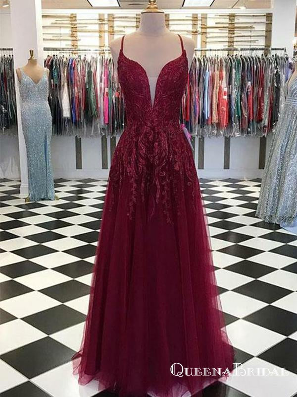 Deep V Neck Burgundy Long Appliques Evening Party Prom Dresses, QB0756 QueenaBridal Deep V Neck Burgundy Long Appliques Evening Party Prom Dresses, QB0756 QueenaBridal