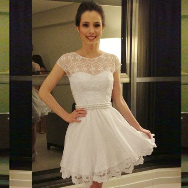 Pretty Jewel Cap Sleeves White Short Cheap Homecoming Dresses With Bea QueenaBridal Pretty Jewel Cap Sleeves White Short Cheap Homecoming Dresses With Bea QueenaBridal