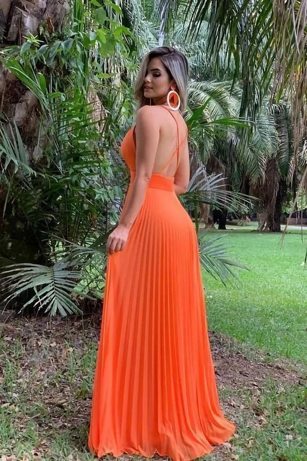 Simple Orange A-line Spaghetti Straps Maxi Long Evening Prom Dresses, WGP259