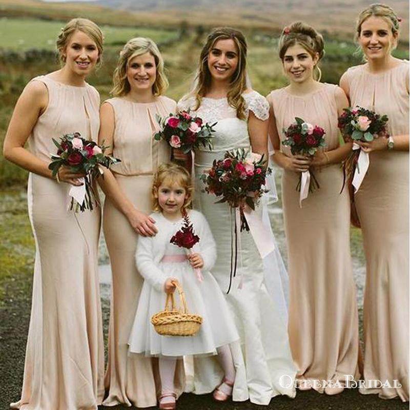 Cheap Champagne Sleeveless Backless Chiffon Long Bridesmaid Dresses, Q QueenaBridal Cheap Champagne Sleeveless Backless Chiffon Long Bridesmaid Dresses, Q QueenaBridal