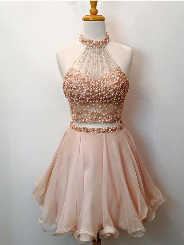 Two Pieces Beading Short Cheap Homecoming Dresses Online, CM572