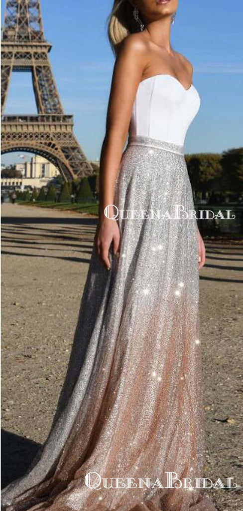 Sweetheart Charming Elegant Sparkly Silver Champagne Oberm A-line Long Cheap Evening Prom Dresses, PDS0023