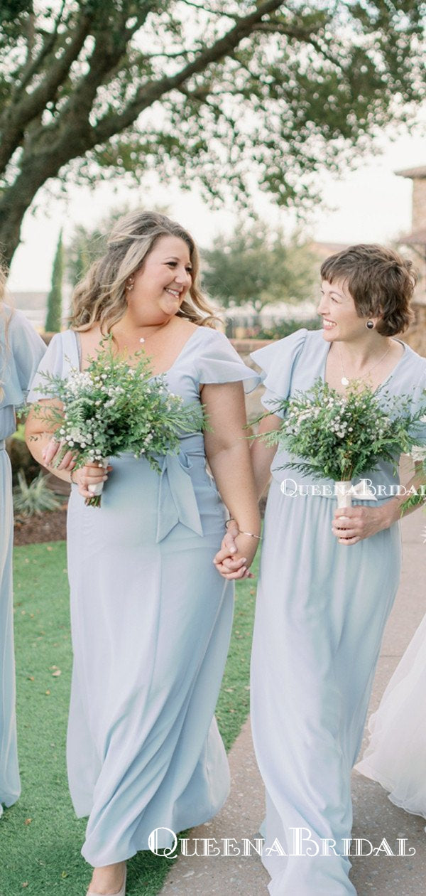Mismatched Light Blue Chiffon A-line Long Cheap Floor-Length Bridesmai QueenaBridal Mismatched Light Blue Chiffon A-line Long Cheap Floor-Length Bridesmai QueenaBridal