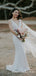 Charming V-neck Off-White Lace Mermaid Long Cheap Wedding Dresses, WDS0011