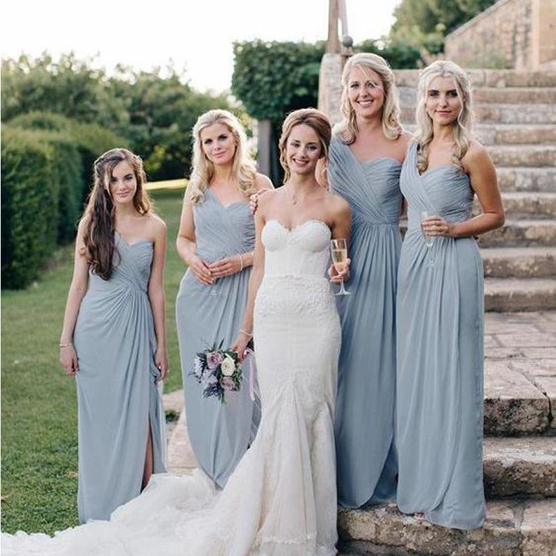 Chiffon One Shoulder Side Slit Long Cheap Bridesmaid Dresses Online, W QueenaBridal Chiffon One Shoulder Side Slit Long Cheap Bridesmaid Dresses Online, W QueenaBridal