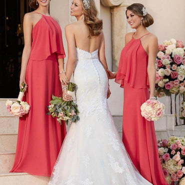 Cheap Coral Pregnant Chiffon Custom Long Bridesmaid Dresses, WG238
