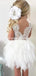 Ball Gown Jewel V-Back Tiered Tulle Cheap Flower Girl Dresses with Lace, QB0080