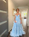 Cute Blue A-line Spaghetti Straps V-neck Maxi Long Prom Dresses,WGP279