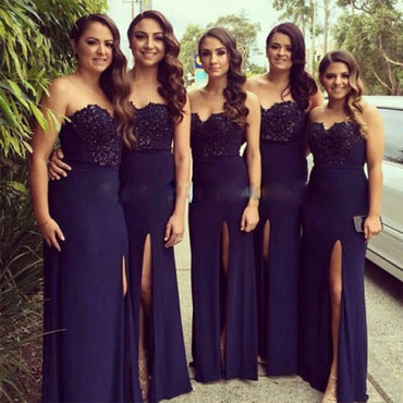 Sexy Mermaid Sweetheart Long Cheap Dark Blue Bridesmaid Dresses with Lace, QB0163