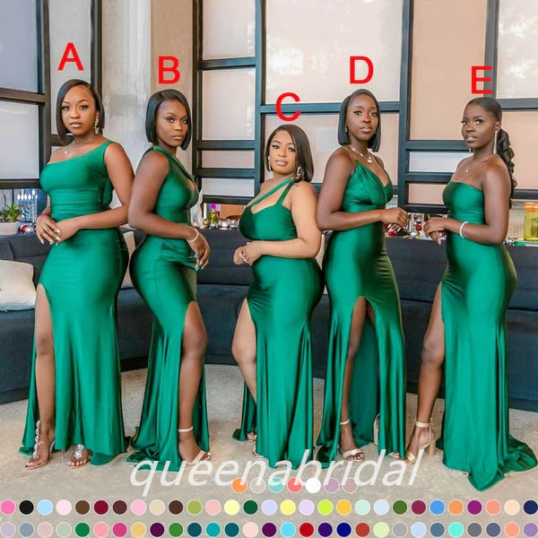 Mismatched Green Mermaid Side Slit Maxi Long Bridesmaid Dresses, BDS01 QueenaBridal Mismatched Green Mermaid Side Slit Maxi Long Bridesmaid Dresses, BDS01 QueenaBridal