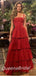 Elegant Red A-line Straps Cheap Maxi Long Evening Prom Dresses, WGP254
