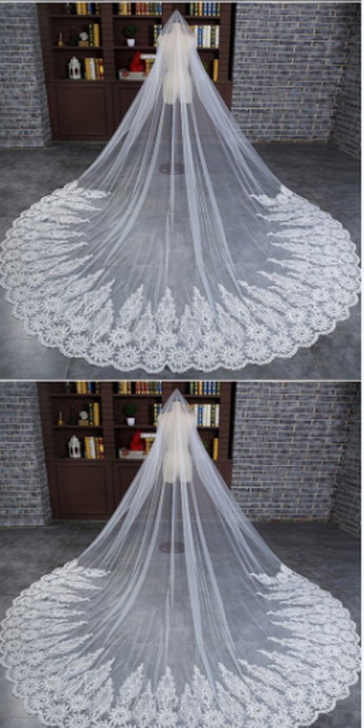 Fabulous Long Lace Applique Wedding Veil For Wedding Party, WV0103