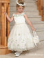 Cute Bateau Organza Lace Appliqued Princess A-line Long Cheap Flower Girl Dresses, FGS0019