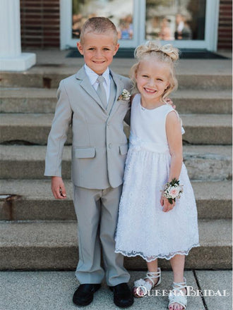 Charming Round Neckline Sleeveless White Lace A-line Long Cheap Flower Girl Dresses, FGS0003