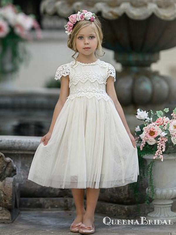 short flower girl dress Pink Tulle Lace Applique Short Flower Girl Dresses 7T / Pink