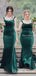 Charming Spaghetti Strap Green Velvet Mermaid Long Cheap Bridesmaid Dresses, BDS0047