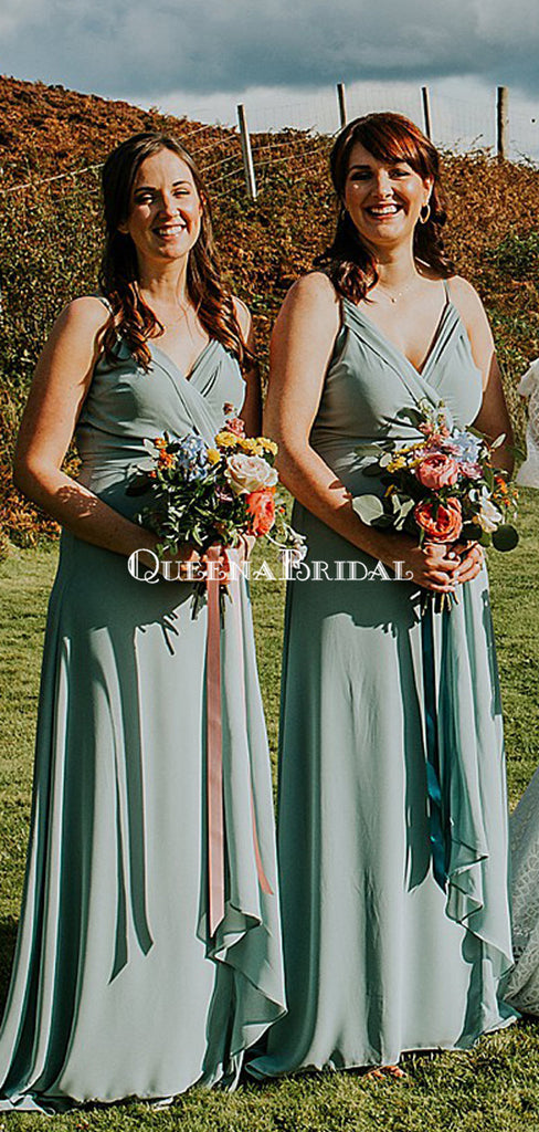 Newest V-neck Mint Chiffon A-line Long Cheap Bridesmaid Dresses, BDS0128