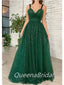 Sparkly Green A-line Spaghetti Straps Maxi Long Prom Dresses Online,WGP274