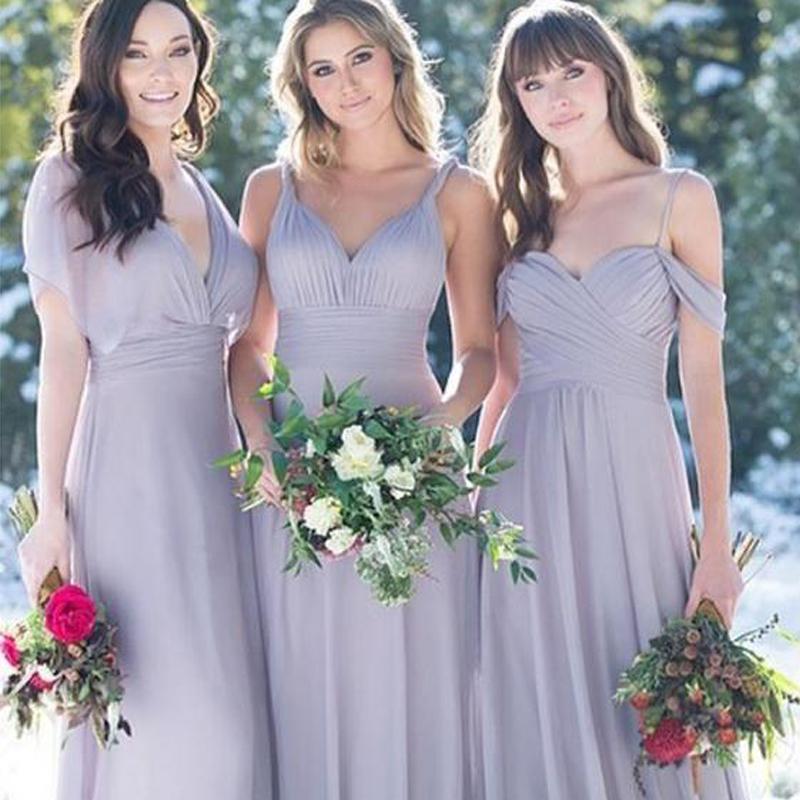 Grey Mismatched Long Chiffon Cheap Bridesmaid Dresses Online, WG282