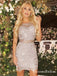 Elegant Sheath Jewel Sleeveless Grey Lace Short Homecoming Dresses, QB0888
