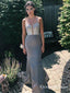 Spaghetti Straps Grey Open Back Mermaid Evening Prom Dresses With Beading, QB0617