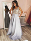 Sexy Lace See Through Grey A-line Long Evening Prom Dresses, QB0426