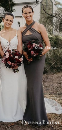 Charming Simple Grey Jersey Mermaid Long Cheap Bridesmaid Dresses, BDS0042