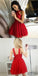 Pretty A-Line Halter Short Cheap  Red Beaded Homecoming Dresses, QB0053