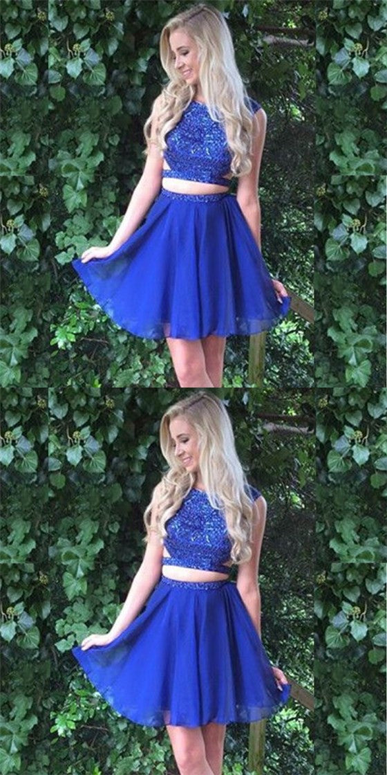 Two Piece Jewel Short Cheap Royal Blue Homecoming Dresses with Beading QueenaBridal Two Piece Jewel Short Cheap Royal Blue Homecoming Dresses with Beading QueenaBridal