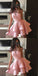 A-Line Bateau Cap Sleeves Short Cheap Pink Homecoming Dresses With Lace Applique, QB0062