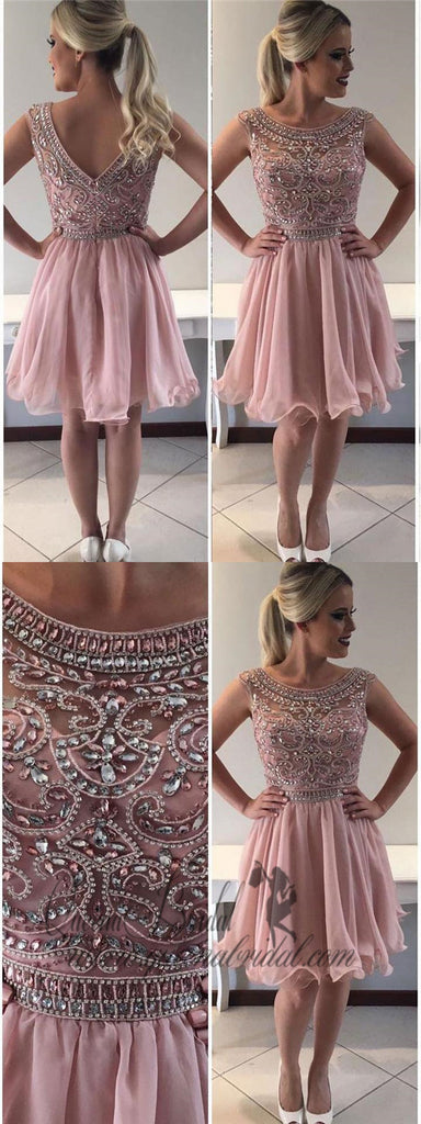 Pink Scoop Rhinestone Beaded Homecoming Dresses 2018, CM418