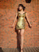 Sparkly Gold Sequin V-neck Mermaid Short Cheap Party Homecoming Dresses, HDS0034