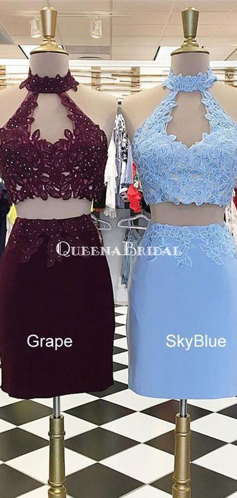 Sexy Halter Two Pieces Short Homecoming Dresses 2018, CM502