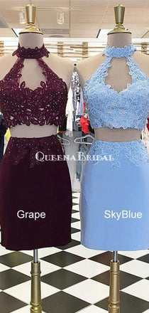 Sexy Halter Two Pieces Short Homecoming Dresses 2018, CM502