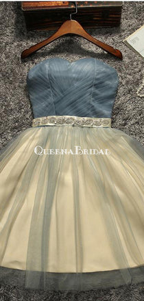 Strapless Beaded Belt Two colors Skirt Homecoming Dresses, Affordable Short Party Sweet 16 Dresses, Perfect Homecoming Cocktail Dresses, CM566