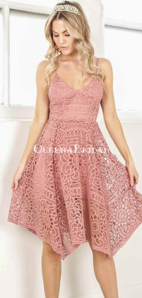 Cheap V Neck Short Cute Lace Homecoming Dresses 2018, CM501