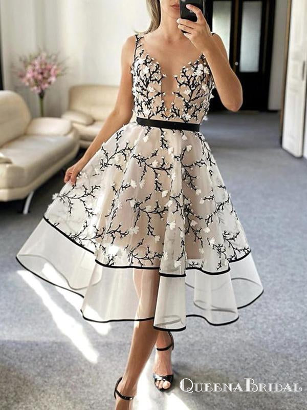 V-neck Applique A-line Short Cheap Party Homecoming Dresses, HDS0030
