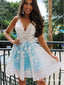 Elegant V-neck White Lace A-line Short Cheap Party Homecoming Dresses, HDS0013