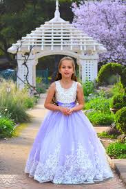 Charming Round Neck Purple Tulle Beaded A-line Long Cheap Flower Girl Dresses, FGS0023