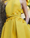Unique Design Yellow Satin Sexy Backless A-line Long Cheap Prom Dresses, PDS0074